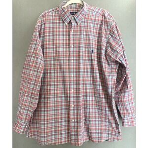 Ralph Lauren Mens 2XB Plaid Button Poplin Cotton Shirt Multi Logo
